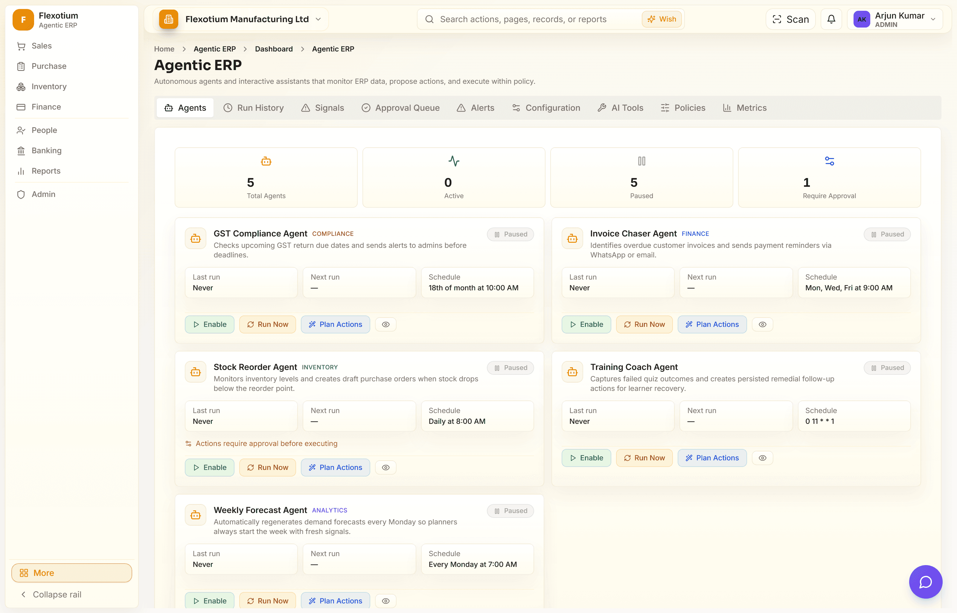 FlexotiumERP agent operations dashboard