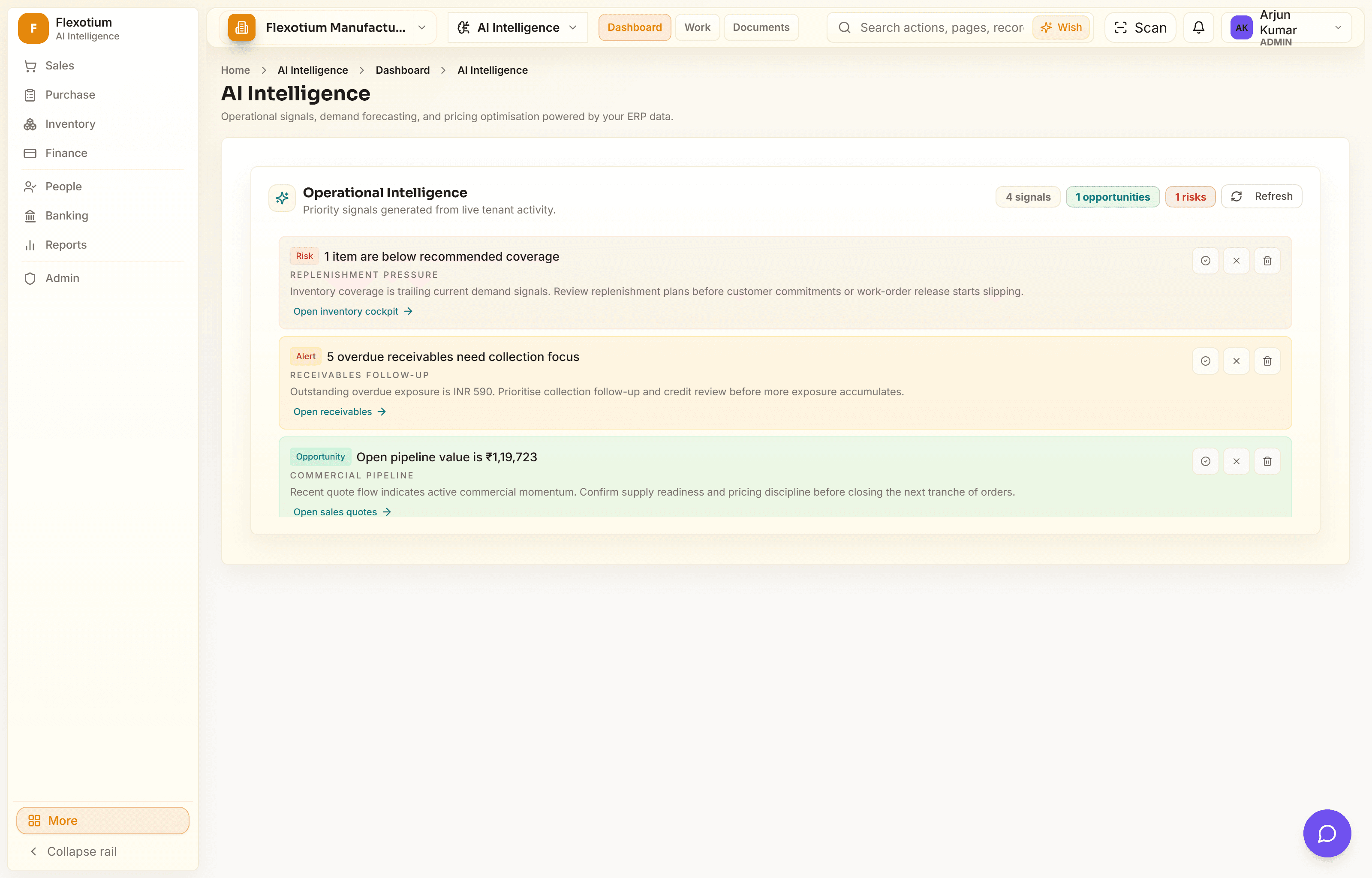 FlexotiumERP ai intelligence operations dashboard