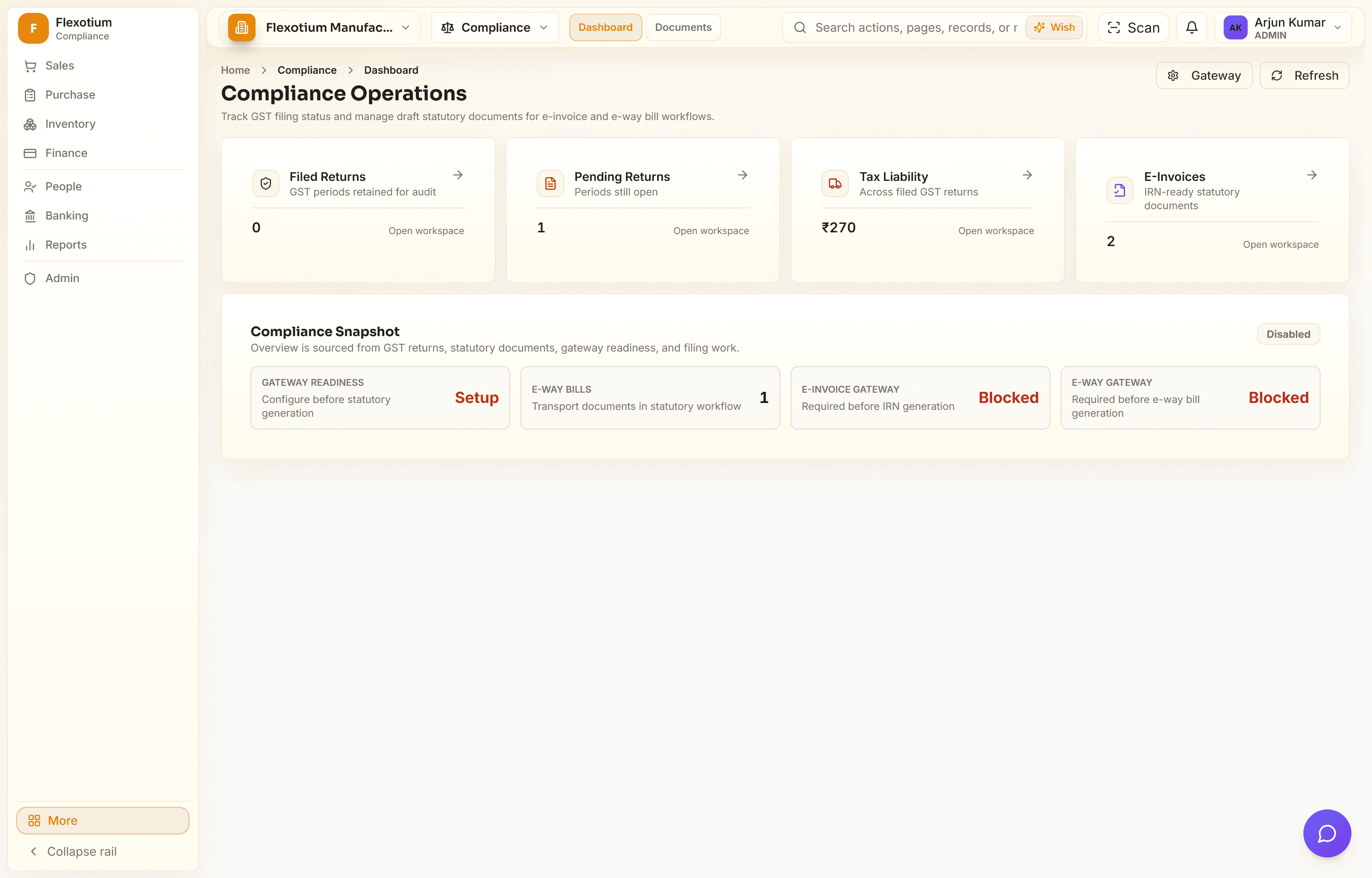 FlexotiumERP compliance operations dashboard