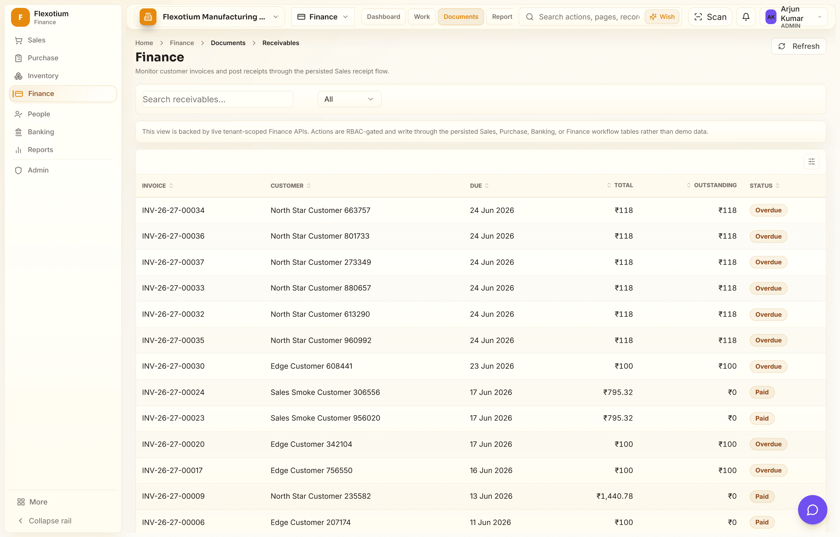 FlexotiumERP finance receivables board