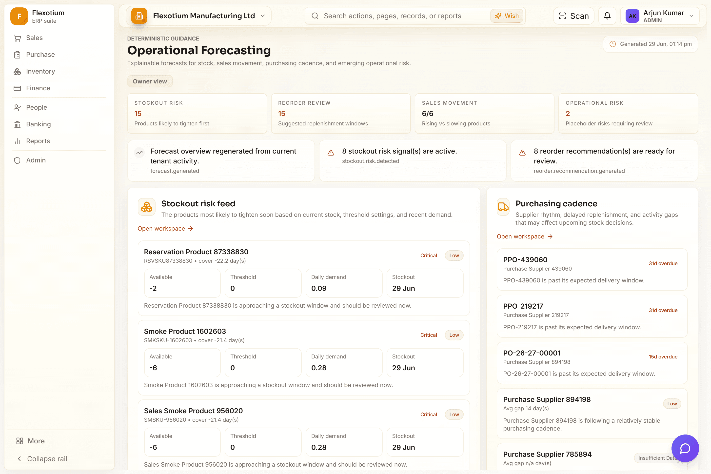 FlexotiumERP operational forecasting and ai guidance