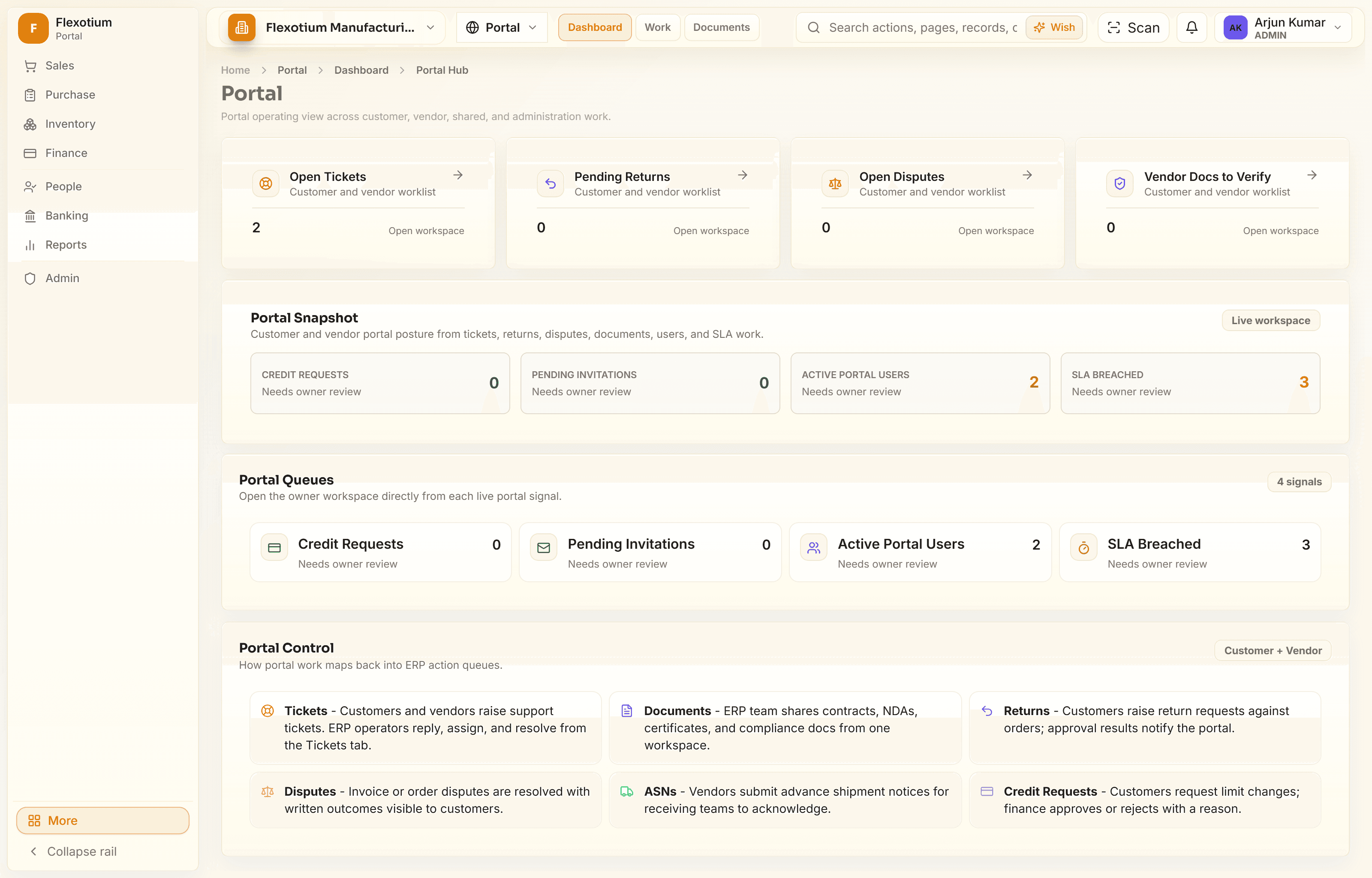 FlexotiumERP portal hub operations dashboard