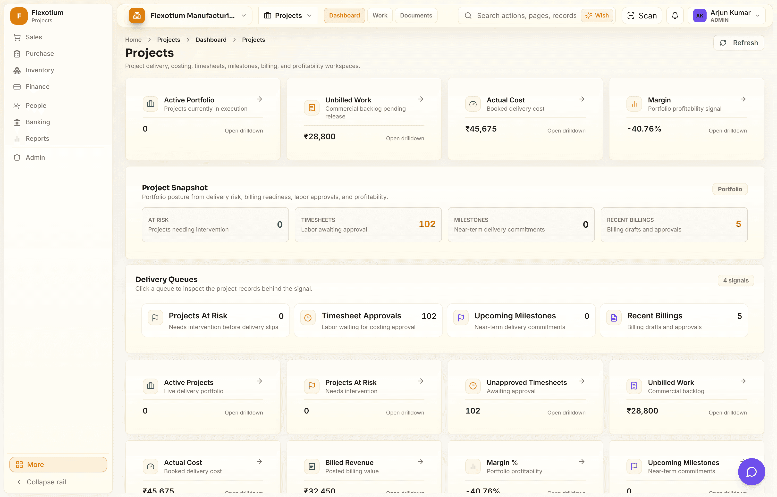 FlexotiumERP projects delivery dashboard