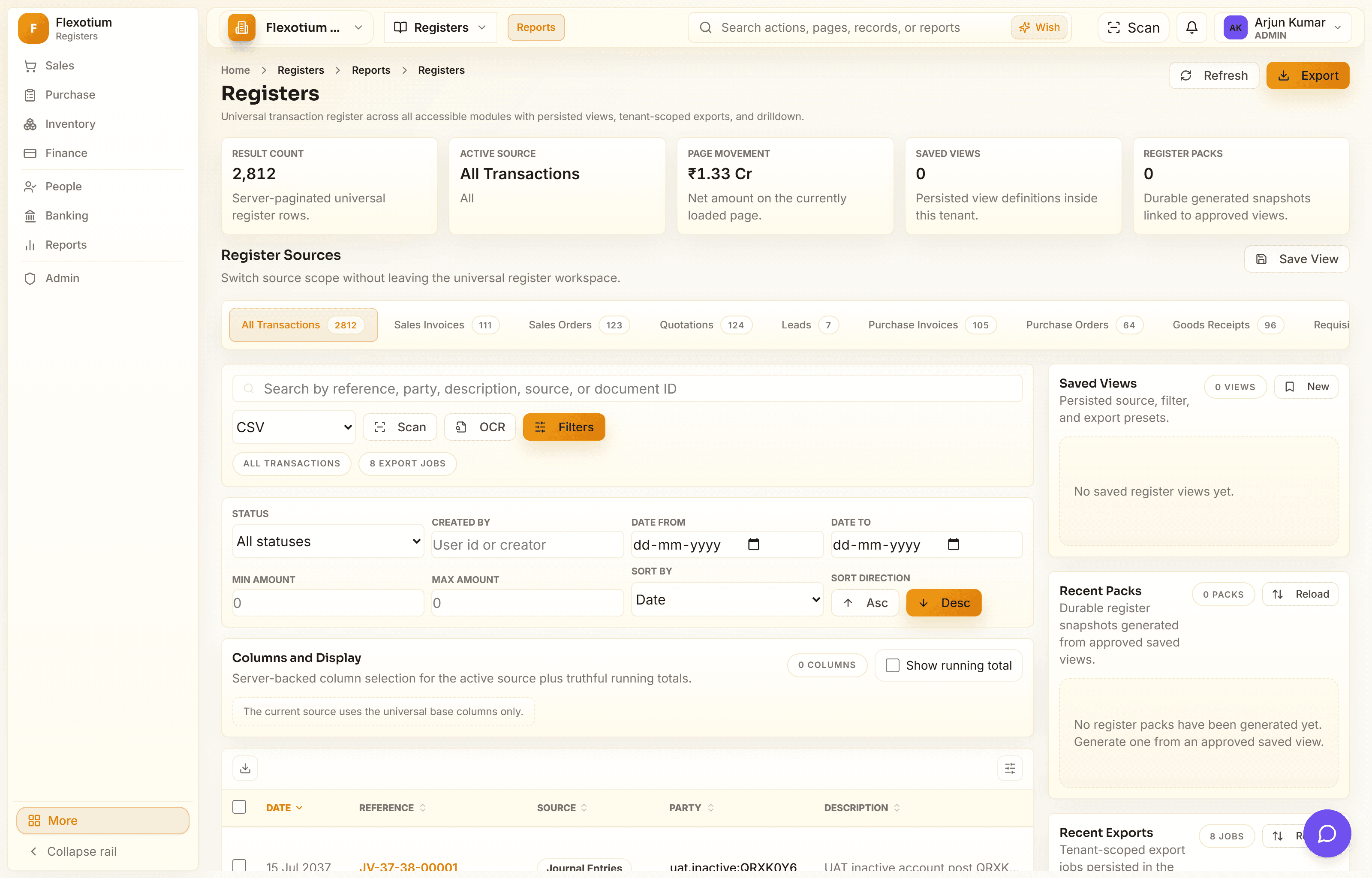 FlexotiumERP universal registers workspace
