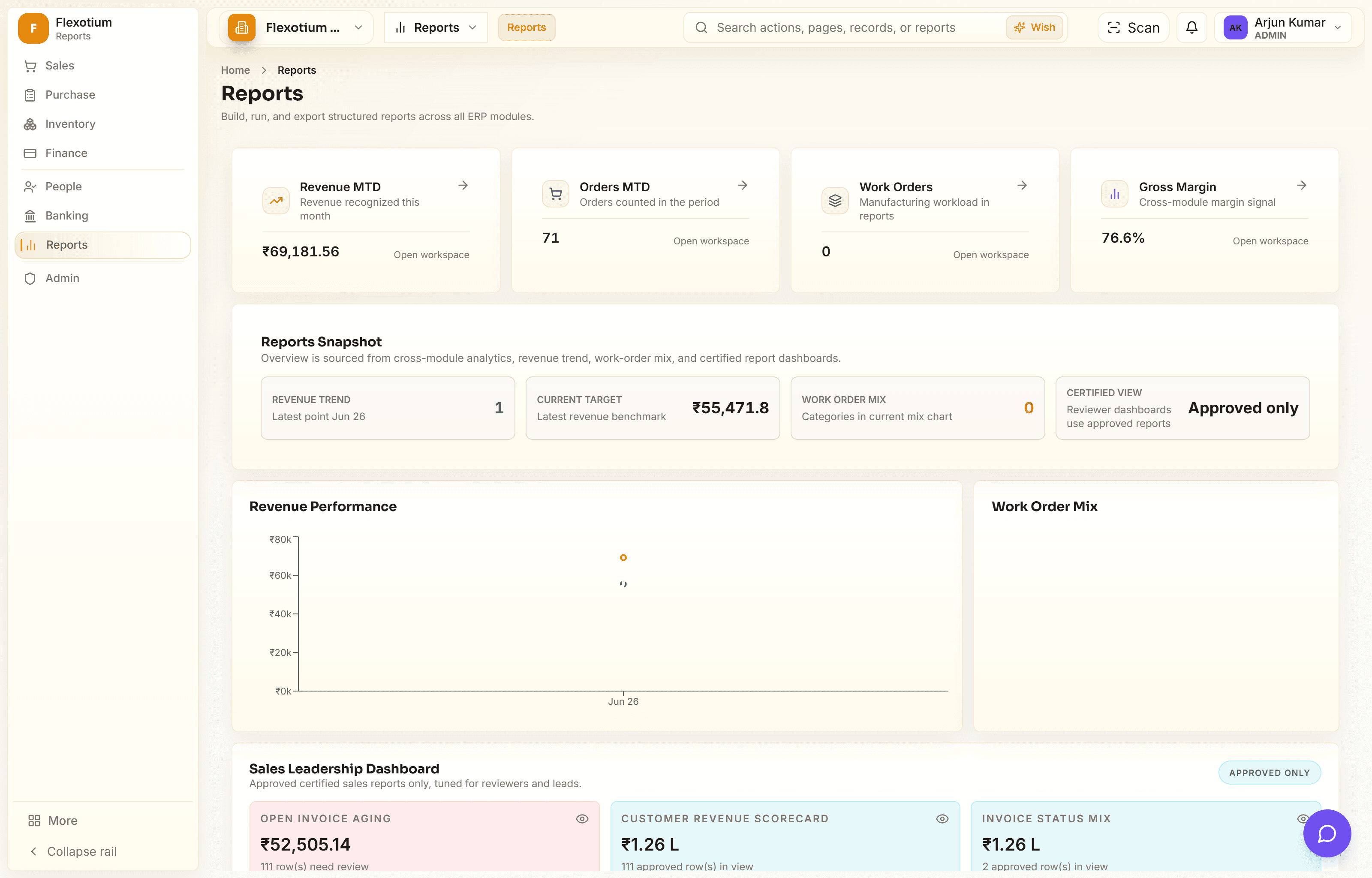 FlexotiumERP reports workspace