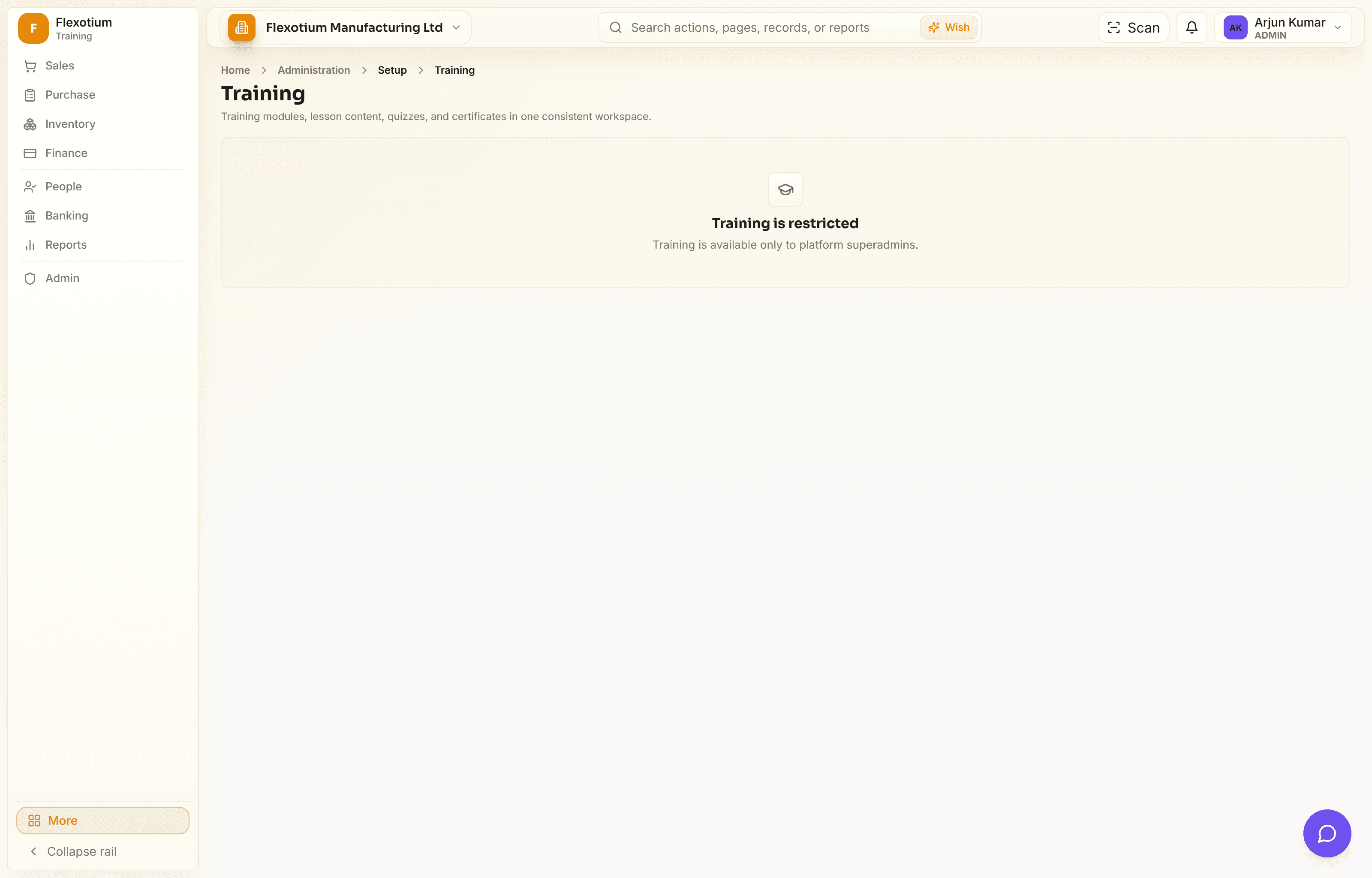 FlexotiumERP training administration dashboard